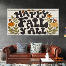 Happy Fall Y'all Typography Art, Modern Farmhouse Wall Decor, Dining Room Wall Sign Kitchen Decor Large Framed Canvas Print, Fall Wall Art