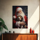 Santa Claus and his Beagle, Cute Dog Art, Framed Canvas Print, Christmas Art, Christmas Decor, Christmas Art Print, Christmas Wall Art