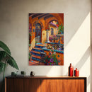 Colorful Mediterranean Courtyard Framed Canvas Print Spanish Tile Art Best Gift Idea Home Decor Above Sofa Wall Art Bright Seasonal Decor