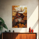 Cowboy Holding Hot Drink Framed Canvas Print - Moody Winter Landscape Art Perfect 2024 Christmas Wall Decor
