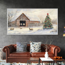 Christmas Barn Snow Sheep Canvas Print Christmas Farmhouse Decor Rustic Christmas Wall Art Framed Canvas Print Christmas Outdoor Decor