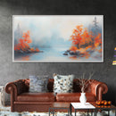 Fall On The Lake, Framed Canvas Print, Beautiful Seasonal Decor, Moody Landscape Painting