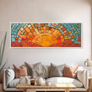 Wood Framed Mid Century Modern Wall Art - Sunset Mosaic Tiles Print - Horizontal Modern Wall Art - Panoramic Above Bed Decor - Boho Wall Art
