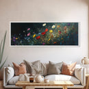 Wildflowers At Midnight Framed Canvas Print, Moody Decor, Boho Minimalist Wall Art, Modern Art, Floral or Botanical Wall Art