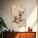 Guardian Angel Wall Art, Angel Painting, Canvas Print, Angel Decor, Angelic Wall Art, Cute Cherub Angel Sketch Art