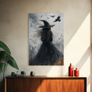 The Witch and her Crows, Framed Canvas print, Spooky Season Halloween Wall Art, Gothic Home Decor, Witch Wall Art, Halloween Art
