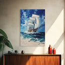 Schooner off the coast of Tripoli, Framed Canvas Print, nautical Decor, Victorian Pirate Art