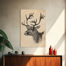Christmas Reindeer Canvas Print - Framed Canvas - Minimalist Christmas Art - Boho Christmas Art - Rustic Christmas Art