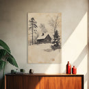 Christmas Cabin Canvas Print - Framed Canvas - Minimalist Christmas Art - Boho Christmas Art - Rustic Christmas Art