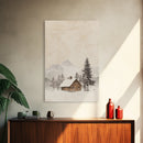 Winter Cabin Canvas Print - Framed Canvas - Minimalist Christmas Art - Boho Christmas Art - Rustic Christmas Art - Winter Decor - Cabin Decor