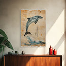Wabi Sabi Dolphin Print, Framed Canvas Print, Dolphain Painting, Dolphin Print, Nautical Decor, Dolphin Art, Boho Style Minimalist Art