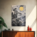 Wabi Sabi Landscape Painting Print - Japanese Style Decor - Japanese Style Art - Bonzai Tree Under a Full Moon