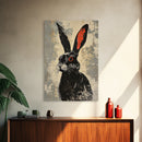 The Black Bunny, Framed Canvas Print Ready To Hang, Bunny Rabbit Art, Rabbit Painting, Minimalist Japanese Style Art