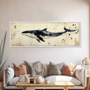 Whale Art Wabi Sabi Panoramic Oil Painting Print, Japanese Style Wall Art - Whale Decor - Whale Art Print - Living Room Decor - Minimalist