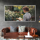Victorian Oil Painting Print of a Woman In The Garden, Framed Canvas Print, Ready To Hang Art, Woman in Garden Painting Wall Art