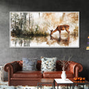 Young Doe Drinking Water In The Forest Framed Canvas Print, Painting of a Deer drinking Water, Gift for Hunter, Outdoorsman Gift, Cabin Art