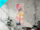 Palm Tree at Sunset Framed Canvas Print, Coastal Oil Painting, Coastal Decor, Tall Narrow Art, Accent Piece Wall Art, Coastal Landscape Art