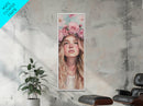 Floral Goddess Portrait Canvas Print Cherry Blossom Painting Feminine Art Bedroom Decor Light Pink Vertical Artwork Boho