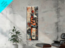 Urban Graffiti Canvas Print with Orange and Teal Accents, Long Narrow Wall Art for Contemporary Home or Living Room Decor