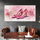 Pink Heels Painting Framed Canvas Print, Feminine Art Gift Idea, Light Pink Wall Art, Cottagecore Decor, Rustic Original Artwork