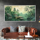 Green Forest Serenity Framed Canvas Print with Mountain Landscape Art and Sage Green Wall Art Perfect Living Room Rustic Decor