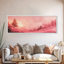 Misty Pink Landscape Canvas Print Forest at Dusk Painting Light Pink Wall Art Smoky Mountain Art Panoramic Art Bedroom Decor Gift