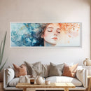 Moody Woman Portrait Framed Canvas Print - Abstract Cherry Blossom Painting, Fall Bedroom Art, Minimalist Wall Decor, Gift Idea For Her
