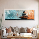 Textured Zen Framed Canvas Print Sand Patterns Stacked Stones Modern Wabi Sabi Minimalist Decor Bedroom Art Idea