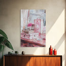 Vintage Vanity Decor Canvas Print, Pink Floral Art, Feminine Bedroom Wall Art, Cottagecore Rustic Aesthetic, Gift Idea, Light Pink Art