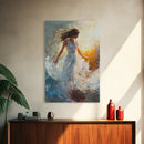Ethereal Woman with Flowing Dress Framed Canvas Print, Dreamy Goddess Art Perfect as Above Sofa or Romantic Bedroom Wall Decor