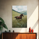 Galloping Brown Stallion Framed Canvas Print Horse Wall Art Rustic Decor Living Room Above Couch Wabi Sabi Style