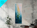 Botanical, teal and gold, minimalist art, wabi sabi art, vertical wall art, framed canvas print, modern decor, bedroom art