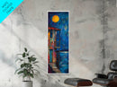Moonlit Balcony, dark romance painting, moody art, boho art, textured painting, Framed Canvas Print, vertical wall art