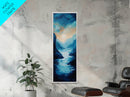 Moonlit Valley, moody art, blue and green wall art, framed canvas print, above couch art, original painting, landscape painting