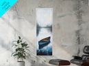 Blue Canoe on Lake, lake Tahoe art, nautical wall art, rustic decor, farmhouse art, framed canvas print, above sofa art