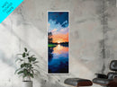Lake Sunset, Reflections, Moody Art, Framed Canvas Print, Coastal Landscape Art, Horizontal Wall Art, Above Sofa Art