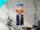 Surreal Waterfall, wabi sabi art, zen wall art, fantasy landscape, blue and green wall art, framed canvas print, panoramic art