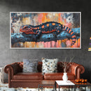 Vibrant Lizard Art, Graffiti Wall Art, Whimsical Art, Leopard Wall Art, Framed Canvas Print, Extra Wide Art, Living Room Art