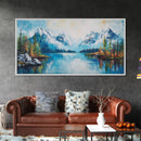 Snowy Peaks, mountain painting, framed canvas print, landscape painting, extra wide art, rustic wall art, above bed wall art