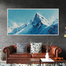 Mountain Painting, Blue and White Art, Snowy Peak Art, Framed Canvas Print, Rustic Decor, Minimalist Art, Extra Wide Art