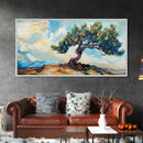 Oak Tree Art, Landscape Painting, Windy Tree Art, Wabi Sabi Art, Rustic Wall Art, Nature Wall Art, Living Room Art, Framed Canvas Print