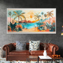 Tropical Sunset Art, Coastal Landscape Art, Boho Wall Art, Palm Tree Painting, Pink Orange Wall Art, Extra Wide Art, Canvas Print