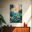 Forest Sunrise Painting, Nature Landscape, Golden Light Art, Pine Tree Art, Warm Moody Decor, Rustic Wall Art, Canvas Print