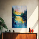 Golden Glow, lake Tahoe art, mountain painting, landscape painting, above bed wall art, framed canvas print, panoramic painting