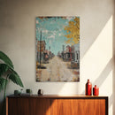 Western Town Scene, rustic wall art, farmhouse art, vintage horse art, southwest wall art, Framed Canvas Print