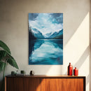 Serene Lake Reflection, lake Tahoe art, panoramic painting, above couch art, blue and green wall art, Framed Canvas Print
