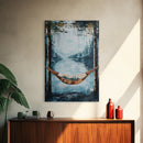 Hammock, Lake, Birch Trees, Framed Canvas Print, birch tree painting, landscape painting, wabi sabi art, rustic decor, extra wide art