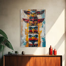 Totem Pole Art Framed Canvas Print Rustic Wall Decor Native American Art Tribal Home Decor Lodge Artwork Cabin Wall Art Southwest Boho