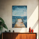 Wooden Dock on Water Framed Canvas Print | Lake House Wall Art | Tranquil Nature Painting | Rustic Cabin Decor | Boho Art