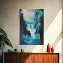 waterfall painting, landscape painting, framed canvas print, mountain painting, rustic wall art, blue and green wall art, gift idea
